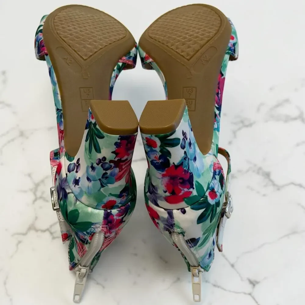 A2 by Aerosoles Bella Sandals 7M Watercolor Floral Block Heel Ankle Strap NIB